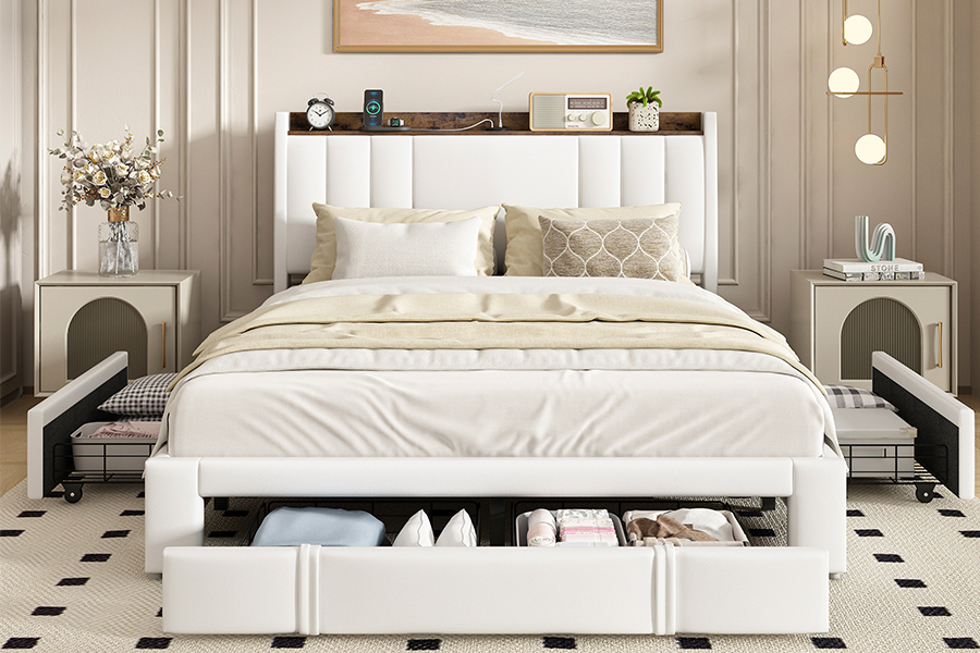 A002-1-3DU USB čalouněný integrovaný rám čela postele