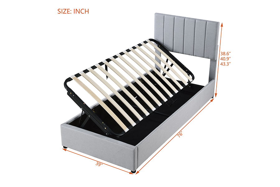 N16 Modern Grey Fabric Zvedací úložná funkce Čalouněný úložný rám postele