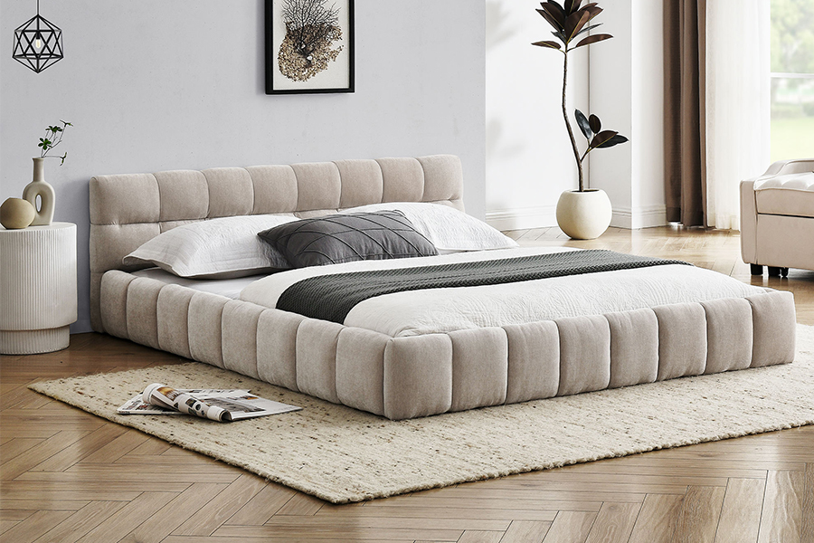 N11 Moderní hranatý design Pohodlný a nastavitelný čalouněný rám postele