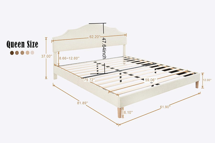 N21 Vysoce kvalitní čalouněná postel z béžové látky Queen Size