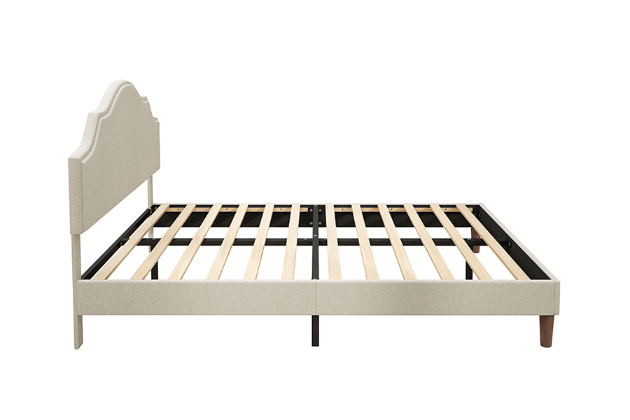 N21 Vysoce kvalitní čalouněná postel z béžové látky Queen Size