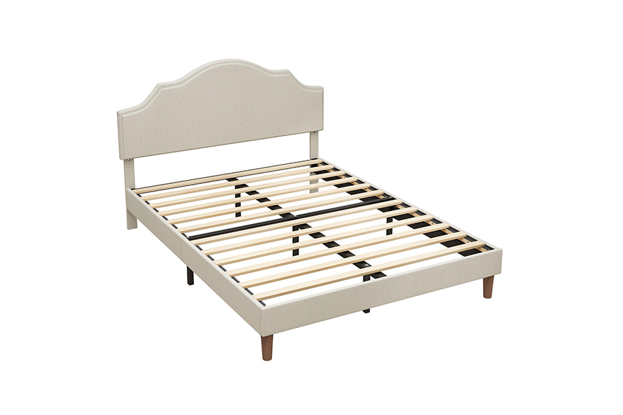 N21 Vysoce kvalitní čalouněná postel z béžové látky Queen Size