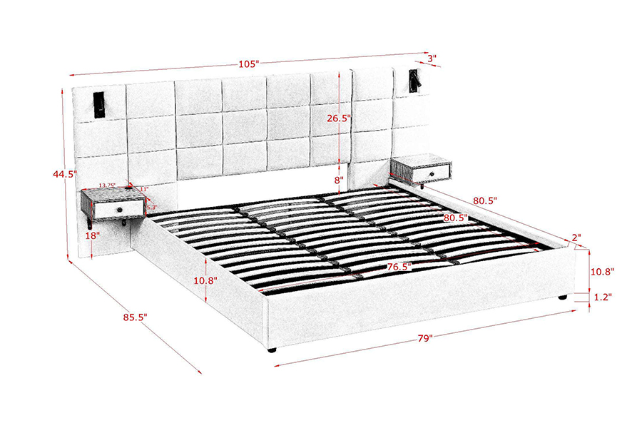 N6 Nastavitelný rám postele Měkký materiál postele Rám čalouněný LED