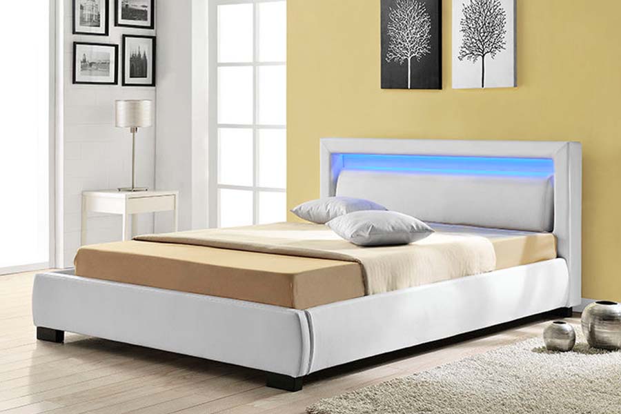 1857 Moderní moderní LED čalouněný rám z umělé kůže