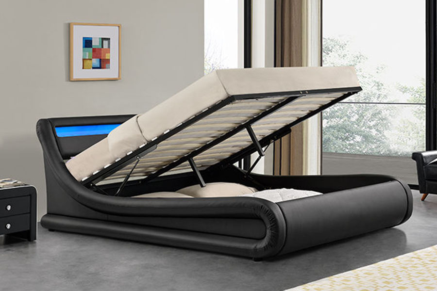 1138-1G Wave-like LED plynový výtah Osmanská PU kožená postel