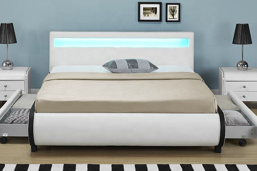 1135-1D LED úložná čalouněná zásuvka Postel z PU kůže