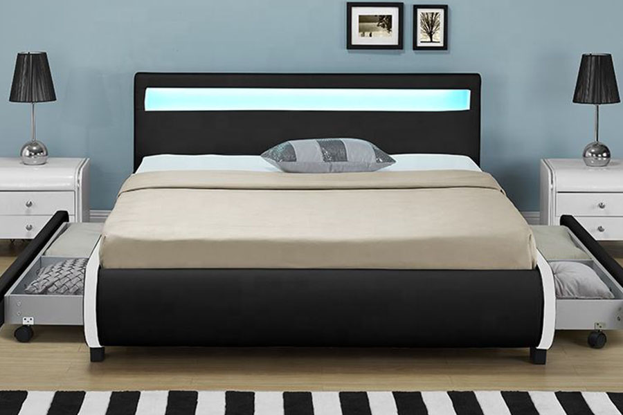 1135-1D LED úložná čalouněná zásuvka Postel z PU kůže