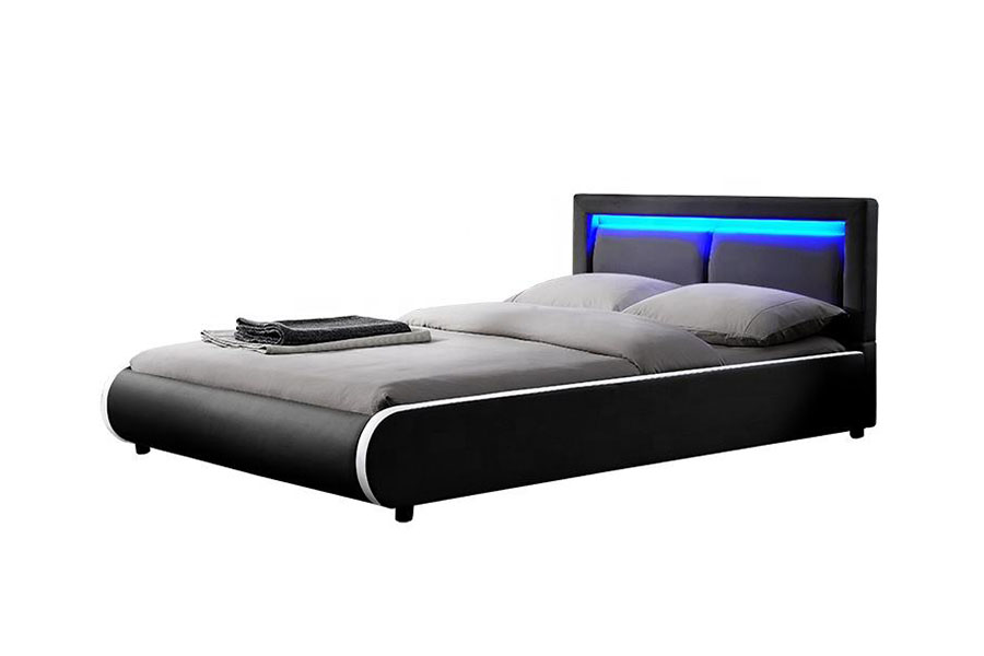 1124-1 Moderní evropský čalouněný kůží čalouněný rám postele LED
