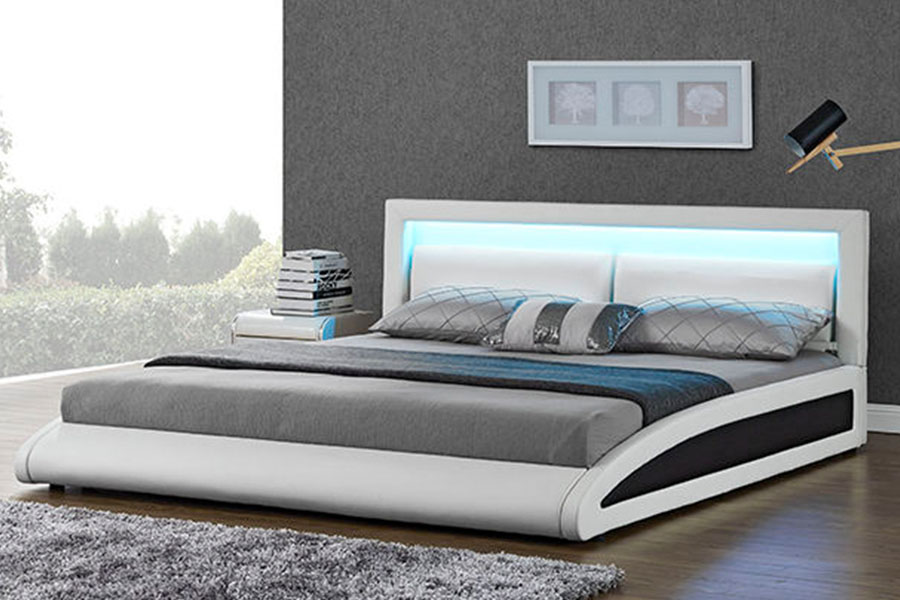 1118-1-2 Zakřivený evropský rám postele z umělé kůže Smart LED