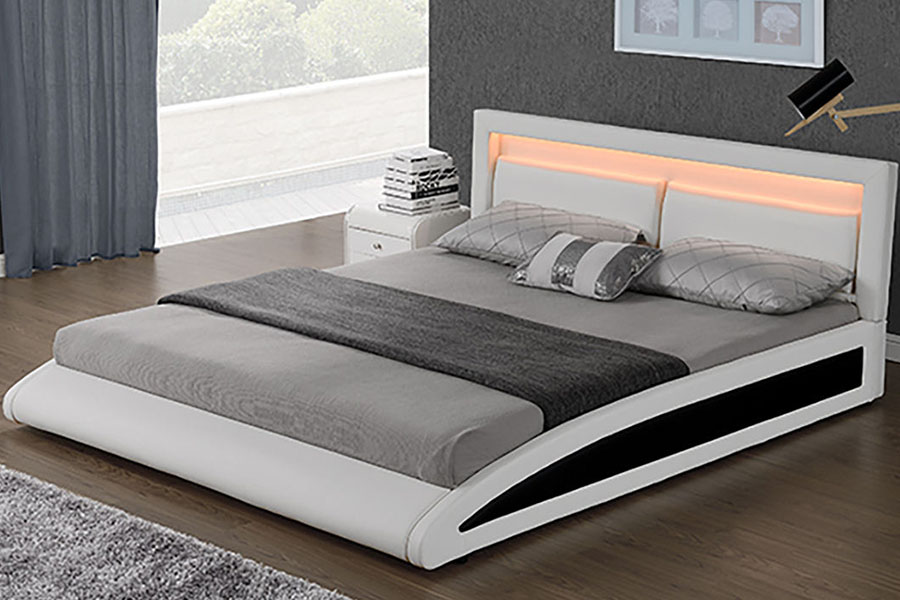 1118-1-2 Zakřivený evropský rám postele z umělé kůže Smart LED