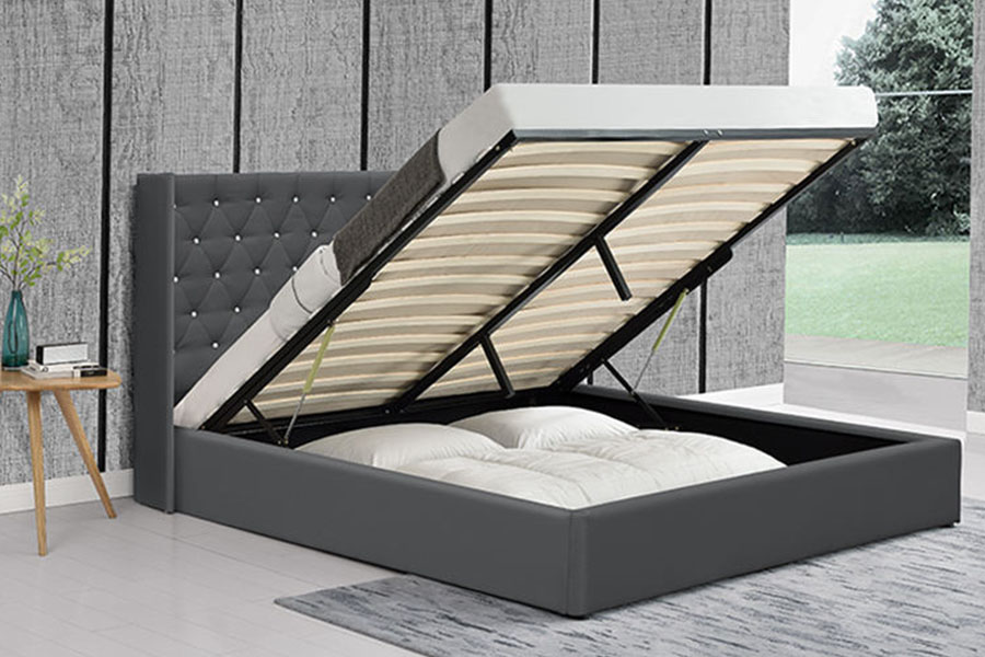 1152G Button Side-Wing Velvet Gas Lift Storage Bed