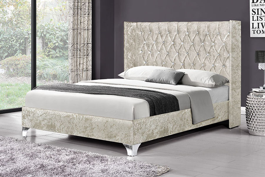 1152G Button Side-Wing Velvet Gas Lift Storage Bed