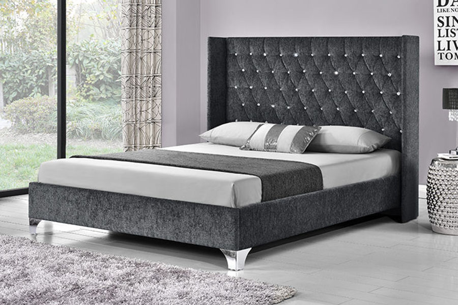 1152G Button Side-Wing Velvet Gas Lift Storage Bed