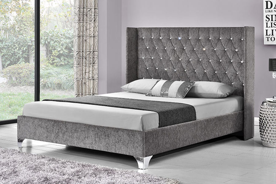 1152G Button Side-Wing Velvet Gas Lift Storage Bed