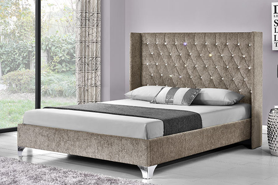 1152G Button Side-Wing Velvet Gas Lift Storage Bed
