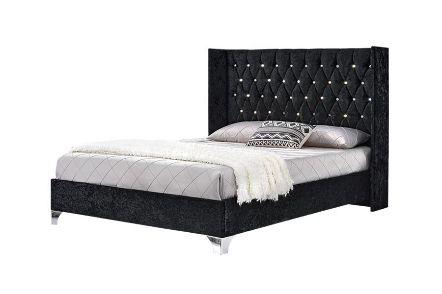 1152G Button Side-Wing Velvet Gas Lift Storage Bed
