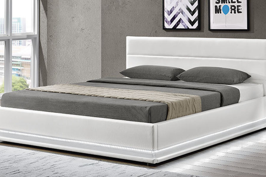1165-1G Moderní luxusní kožený úložný LED čalouněný rám postele