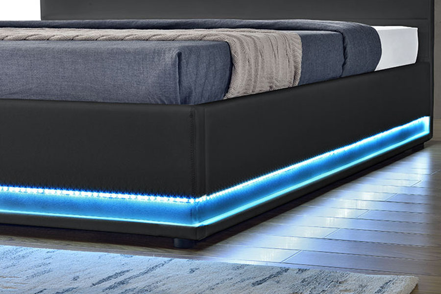 1165-1G Moderní luxusní kožený úložný LED čalouněný rám postele