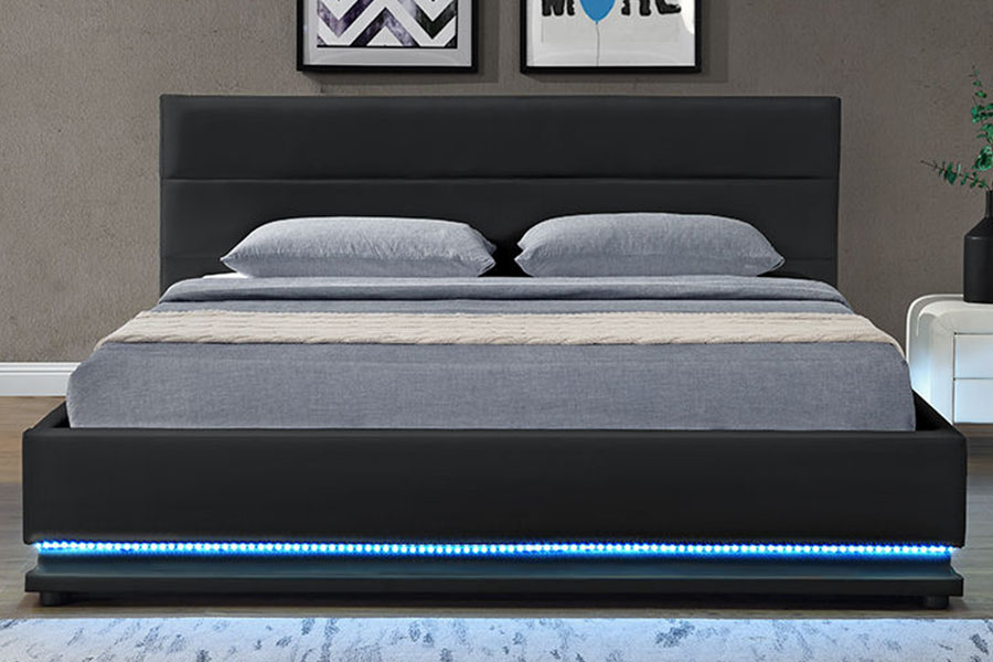 1165-1G Moderní luxusní kožený úložný LED čalouněný rám postele