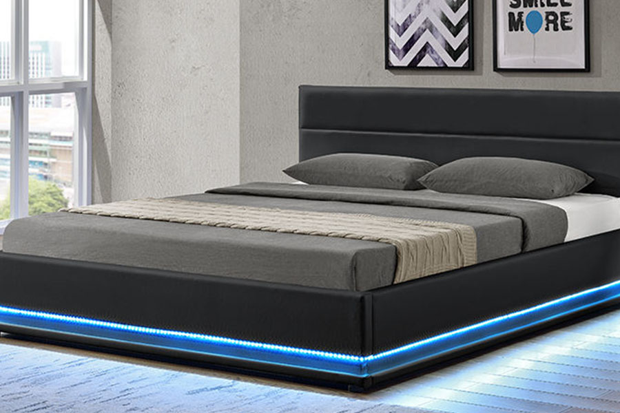 1165-1G Moderní luxusní kožený úložný LED čalouněný rám postele