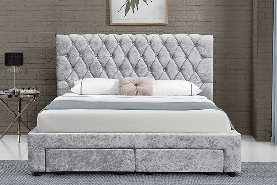 1217D Evropský sametový kosočtvercový rám s postelí King se čtyřmi zásuvkami
