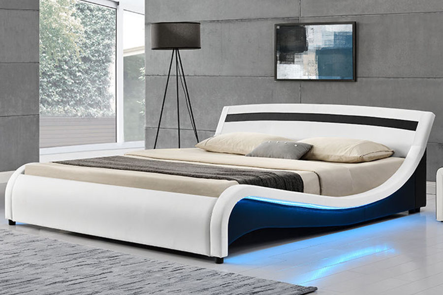 1188-1-2B Moderní PU kožený LED čalouněný rám postele