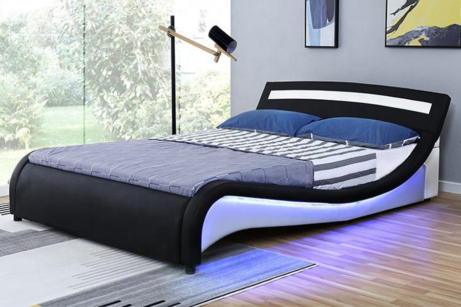 1188-1-2B Moderní PU kožený LED čalouněný rám postele