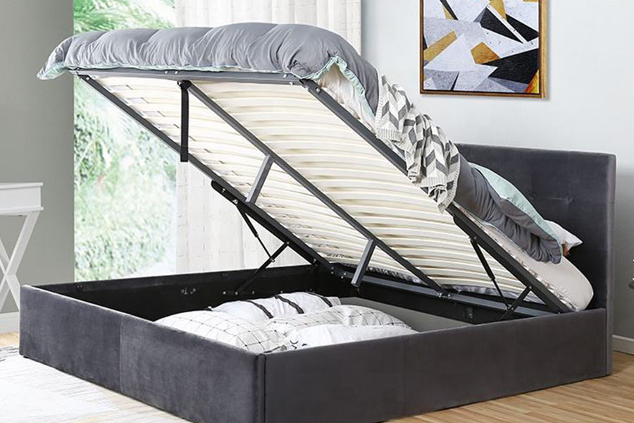 1407G Dřevěný úložný čalouněný rám postele s flexibilním ovládáním Velvet Gas Lift