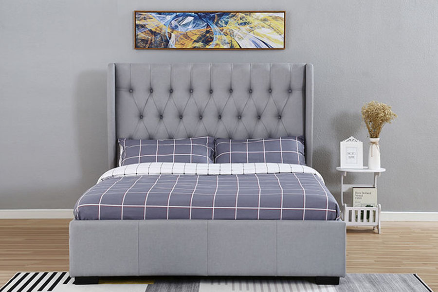 1310G High-headboard Wingback Šedá tkanina s knoflíkem-Detail úložný rám postele