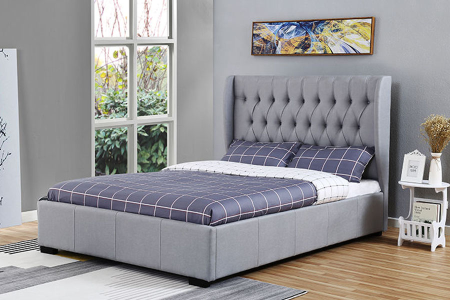 1310G High-headboard Wingback Šedá tkanina s knoflíkem-Detail úložný rám postele