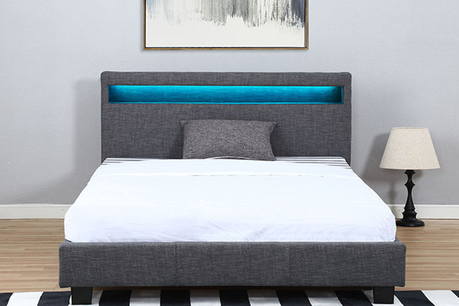 1334-1-2 Elegantní lněný LED dvojitý čalouněný rám postele