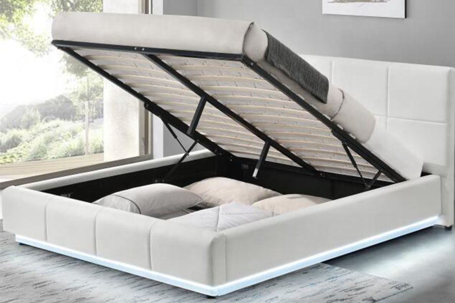 1239-1G Bílý dvojitý čalouněný rám osmanské LED z umělé kůže